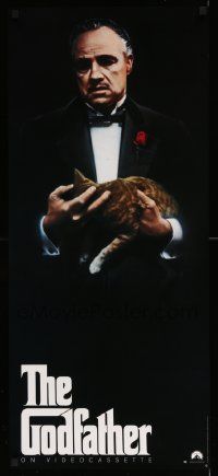 7g136 GODFATHER 17x38 video poster R91 Marlon Brando & cat in Francis Ford Coppola crime classic!