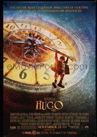 7g713 HUGO advance DS 1sh '11 Martin Scorsese, Ben Kingsley, cool image of Asa hanging on clock!