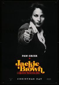 7g743 JACKIE BROWN teaser 1sh '97 Quentin Tarantino, cool image of Pam Grier in title role!