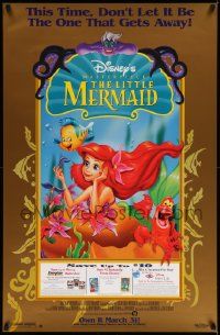 7g144 LITTLE MERMAID 26x40 video poster R98 Ariel & cast, Disney underwater cartoon!