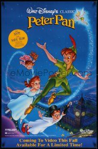 7g147 PETER PAN 26x40 video poster R90 Disney animated cartoon fantasy classic, great art!