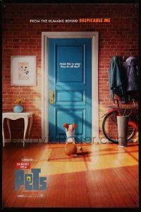 7g893 SECRET LIFE OF PETS advance DS 1sh '16 cool CGI image of dog sitting behind door with ball!