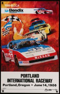 7g347 1986 SCCA 23x36 special '86 wonderful car racing artwork, checker flag!