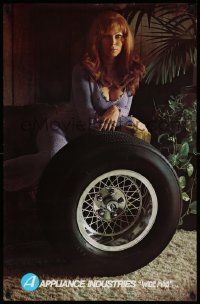 7g174 APPLIANCE INDUSTRIES 22x34 advertising poster '70s image of sexy woman with Wire Mag wheel!