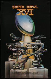 7g478 SUPER BOWL XVI 22x35 special '78 cool football trophy and hood ornaments artwork by Zito!