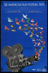7g068 VII AMERICAS FILM FESTIVAL 23x35 film festival poster '93 camera & bird art by Ramirez!