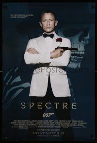 7g906 SPECTRE advance DS 1sh '15 cool image of Daniel Craig as James Bond 007 with gun!