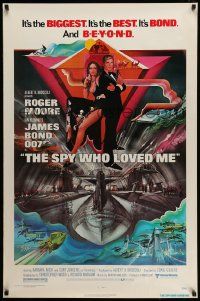 7g918 SPY WHO LOVED ME 1sh '77 art of Roger Moore as James Bond & Barbara Bach by Bob Peak!