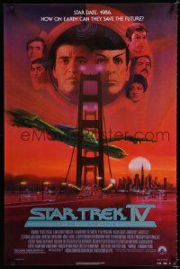 7g920 STAR TREK IV 1sh '86 art of Leonard Nimoy, Shatner & Klingon Bird-of-Prey by Bob Peak!