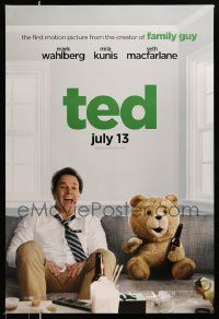 7g940 TED teaser DS 1sh '12 Seth MacFarlane, Mark Wahlberg & teddy bear drinking beer on couch!