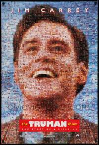 7g963 TRUMAN SHOW teaser DS 1sh '98 really cool mosaic art of Jim Carrey, Peter Weir