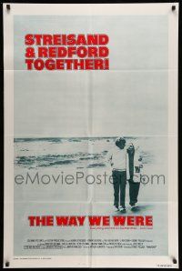 7g983 WAY WE WERE int'l 1sh '73 Barbra Streisand & Robert Redford walk on the beach!