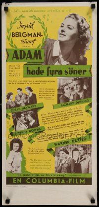 7j210 ADAM HAD FOUR SONS Swedish stolpe '41 sultry Ingrid Bergman, Warner Baxter, Susan Hayward!