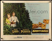 7k221 SANTIAGO 1/2sh '56 artwork of Alan Ladd with gun & Rossana Podesta in the jungle!