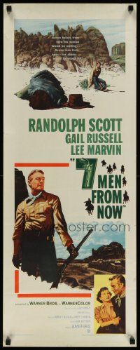7k294 7 MEN FROM NOW insert '56 Budd Boetticher, great art of Randolph Scott, Gail Russell!