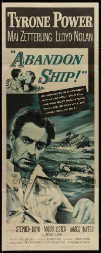 7k297 ABANDON SHIP insert '57 Tyrone Power & 25 survivors in a lifeboat which can hold only 12!
