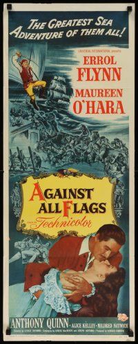 7k305 AGAINST ALL FLAGS insert '52 pirate Anthony Quinn, Flynn w/swashbuckling Maureen O'Hara!