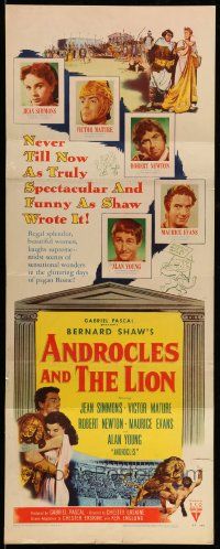 7k312 ANDROCLES & THE LION insert '52 Victor Mature, beautiful Jean Simmons, cool art of lion!