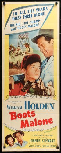 7k356 BOOTS MALONE insert '51 close up of William Holden with young horse jockey Johnny Stewart!