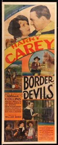 7k357 BORDER DEVILS insert '32 Harry Carey, Kathleen Collins, Gabby Hayes, western action!