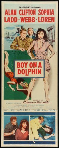 7k359 BOY ON A DOLPHIN insert '57 art of Alan Ladd & sexiest Sophia Loren, Clifton Webb!