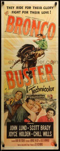 7k366 BRONCO BUSTER insert '52 directed by Budd Boetticher, cool artwork of rodeo cowboy on horse!