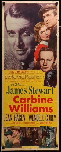 7k378 CARBINE WILLIAMS insert '52 great portrait of James Stewart, Jean Hagen, Wendell Corey!