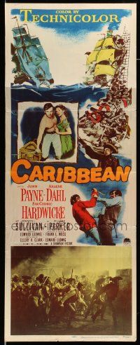 7k380 CARIBBEAN insert '52 barechested pirate John Payne & sexy Arlene Dahl!
