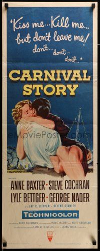 7k382 CARNIVAL STORY insert '54 sexy Anne Baxter held by Steve Cochran who she loves real bad!