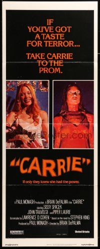 7k383 CARRIE insert '76 Stephen King, Sissy Spacek before and after her bloodbath at the prom!