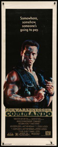 7k391 COMMANDO insert '85 Arnold Schwarzenegger is going to make someone pay!