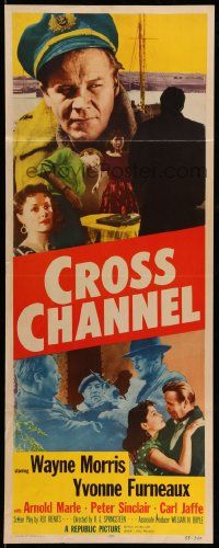 7k399 CROSS CHANNEL insert '55 film noir, close-up image of sailor Wayne Morris, Yvonne Furneaux