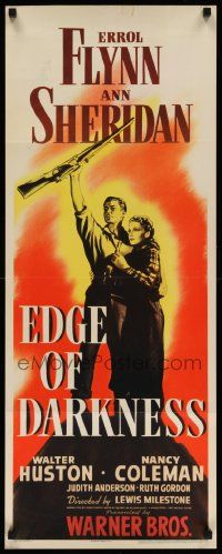 7k424 EDGE OF DARKNESS insert '42 great full-length art of Errol Flynn & Ann Sheridan!