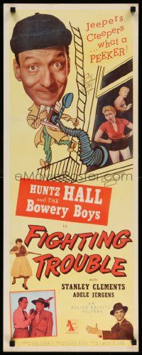 7k437 FIGHTING TROUBLE insert '56 Huntz Hall & the Bowery Boys, jeepers creepers what a peeker!