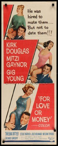 7k444 FOR LOVE OR MONEY insert '63 Kirk Douglas, sexy Mitzi Gaynor, Julie Newmar & Leslie Parrish!