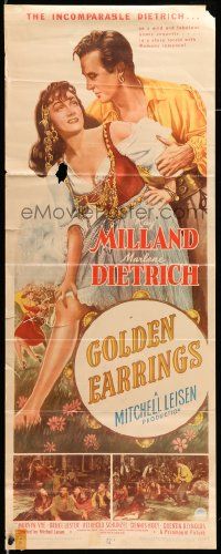 7k459 GOLDEN EARRINGS insert '47 artwork of sexy gypsy Marlene Dietrich & Ray Milland!