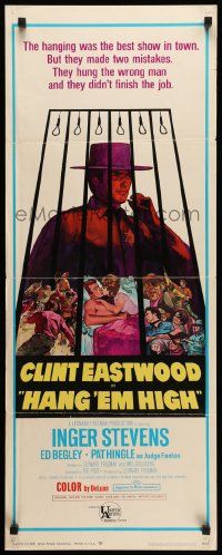 7k469 HANG 'EM HIGH insert '68 Clint Eastwood, they hung the wrong man, cool art by Kossin!
