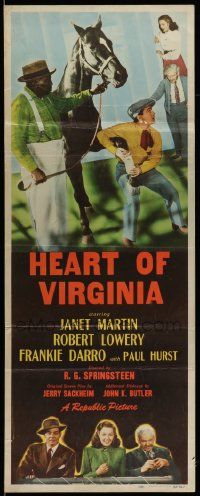 7k480 HEART OF VIRGINIA insert '48 Janet Martin, Robert Lowery, Frankie Darro, horse racing art!