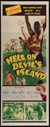 7k484 HELL ON DEVIL'S ISLAND insert '57 Rex Ingram, men turned into beasts by a lash of fear!