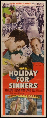 7k501 HOLIDAY FOR SINNERS insert '52 Gig Young, Keenan Wynn, Janice Rule, love wears a mask!