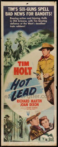 7k513 HOT LEAD insert '51 cool art of train robbers, Tim Holt with smoking gun!