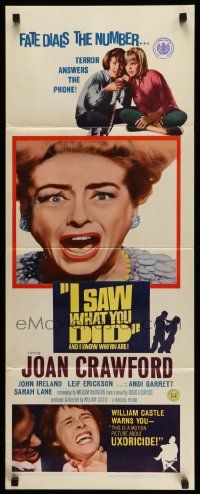 7k529 I SAW WHAT YOU DID insert '65 Joan Crawford, William Castle, you may be the next target!