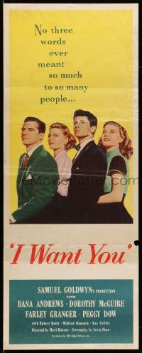 7k532 I WANT YOU insert '51 Dana Andrews, Dorothy McGuire, Farley Granger, Peggy Dow