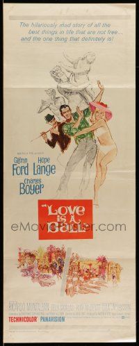 7k653 LOVE IS A BALL insert '63 art of Glenn Ford, sexy Hope Lange & Charles Boyer!