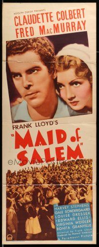 7k660 MAID OF SALEM insert '37 Claudette Colbert, Fred MacMurray, Salem witch trials!