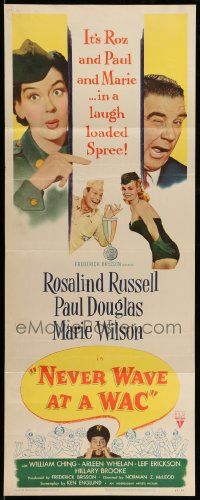 7k681 NEVER WAVE AT A WAC insert '53 sexy Rosalind Russell & Marie Wilson, Paul Douglas!