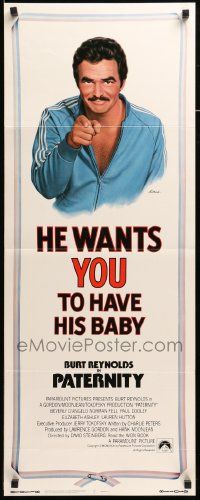 7k705 PATERNITY insert '81 great Lettick parody art of Burt Reynolds pointing like Uncle Sam!