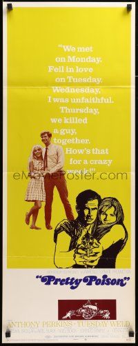 7k716 PRETTY POISON insert '68 cool artwork of psycho Anthony Perkins & Tuesday Weld!