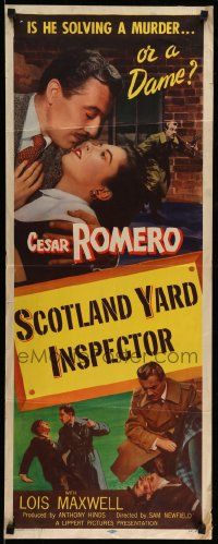 7k759 SCOTLAND YARD INSPECTOR insert '52 Cesar Romero, she'll kiss or kill, depending upon the man!