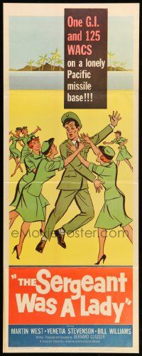 7k770 SERGEANT WAS A LADY insert '61 West, wacky artwork of military women chasing after man!